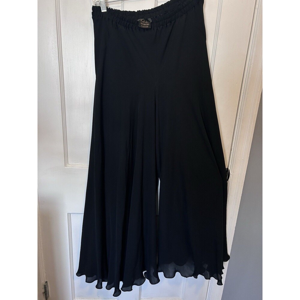 Carter Shibori Women Silk Solid Black Sheer Harem Flowy Pants Like Skirt USA